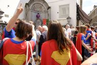 The Manneken Pis wearing a Superman costume, to coincide with the release of James Gunn's eponymous blockbuster is seen on July 9, 2025 in Brussels, Belgium | Image via: Getty